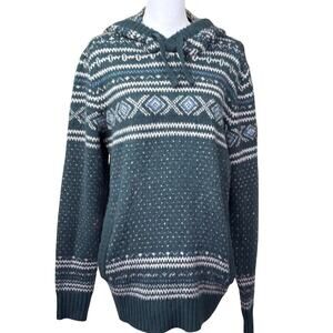 American Eagle green birdseye hoodie sweater, Fair Isle, cozy, Nordic, sporty